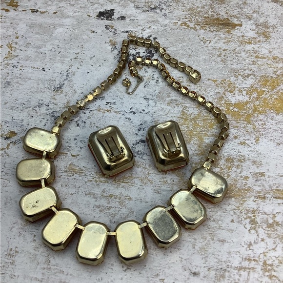 Vintage Art Glass Deco Dream Necklace and Clip earrings - Picture 2 of 3